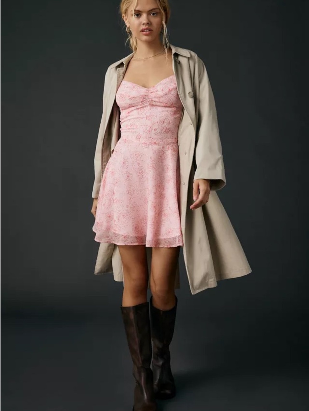 Urban Outfitters Sweetheart Fit & Flare Pink Lace Dress